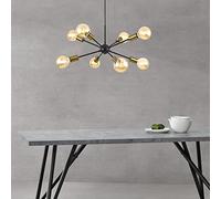 Suspension Design à 8 Branches pour Salon Lampe Suspendue à Hauteur Réglable E27 Métal 150 cm Noir Laiton