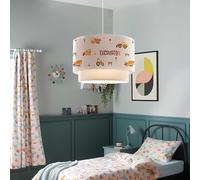 lux.pro Suspension Luminaire Charmante pour Enfant Plafonnier Lustre Lampe à Suspendre Accueillante Abat-jour Double Chambre d'Enfant E27 Plastique Tissu Hauteur 70cm Motif Engins de Chantier Blanc