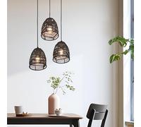 lux.pro Suspension Moderne et Stylée avec 3 Douilles E14 Lampe à Suspendre Design Intemporel Lustre avec 3 Abat-Jours en Rotin Métal Hauteur Réglable Maximum 131 cm Noir