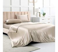 Luxbedding Parure de lit Douce 4 pièces en Satin pour très Grand lit avec 1 Drap-Housse à Poche Profonde, 1 Drap Plat, 2 taies d'oreiller - Taupe
