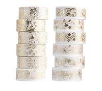 LUXBUT 12 Rolls Sparkling Washi Tape Set 15mm Skinny Gold Foil Decorative Masking Washi Tapes for Journal,Scrapbook, Planner, DIY Crafts