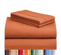 LuxClub Parure de lit 6 pièces en bambou avec poches profondes de 45,7 cm, écologique, infroissable, lavable en machine, literie d'hôtel douce et soyeuse - Orange automne, grand lit
