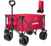 LUXCOL Chariot de Plage Pliable et Robuste avec Grandes Roues, poignée réglable et Porte-Boissons pour Le Shopping, Le Camping, Le Jardin et l'extérieur