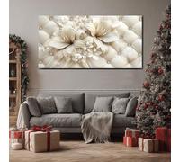 Luxe 3D Fleur Lys Blanc Grande Impression sur Toile Tableau Mural Décor Glamour Bijoux Diamant Pour Salon Moderne, Art Decoratif Cuir Capitonné Floral Élégant Photo pour Chambre Sans Cadre 60x120 cm