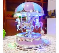 Luxe Carousel Music Box 3 chevaux Rotation et levage automatique LED lumineux lumière Rotation (Violet)