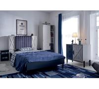 Luxe Chambre bleue moderne Ensemble lit commode bibliothèque bois Nouveau 3pcs