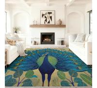 Luxe Classique Tapis de Salon Lavable en Machine Antiderapant | Imprimé Paon Ailes Feuilles, Tapis Doux et Léger pour Salle à Manger Chambre Couloir Bureau 160 x 230 cm
