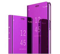 Luxe Coque OPPO A72, Integral Coque Folio Protection Cuir Souple Translucide Miroir avec Support, Pourpre