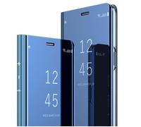 Luxe Coque Samsung Galaxy Note 20, Integral Coque Folio Protection Cuir Souple Translucide Miroir avec Support, Bleu