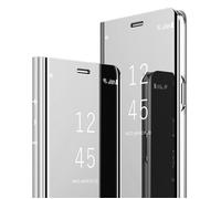 Luxe Coque Samsung Galaxy S10, Integral Protection Cuir Translucide Clear View Cover Antichoc avec Support, Argent