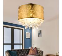 Plafonnier Sommeil Chambre d'amis Tissu Abat-jour Cristal Luminaire Feuille Or Design Globo 15187D3S