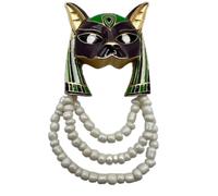 Luxe Design Style vintage Anu od BROOCH Pin, perles blanches, émail violet, bijouterie égyptienne jackal