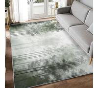 Luxe Discret 80 x 150 cm Tapis de Chambre Doux Moquette, Brume Forêt Arbres Feuilles Lavable Antidérapant Tapis de Salon - Vert Clair Moquette pour Salle de Séjour Chambre d'enfant Salle de Jeu