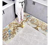 Luxe Discret Lot de 2 Tapis Cuisine antidérapants lavables, Arbre Vie Joyau Tapis de Cuisine, Or - 43x75+43x150cm