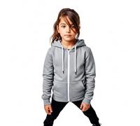 LUXE DIVA Sweat à capuche en polaire uni avec fermeture éclair pour filles et garçons de 3 à 13 ans, gris, 7-8 ans