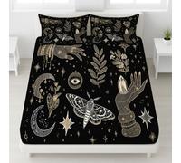 Luxe Drap Housse, Antidérapants Minimaliste Tarot Drap Housse avec Élastique pour Matelas Epais, Microfibre Draps Housse Confortable (160 x 190 x 30, Étoiles Croissant de Lune Papillon de Nuit)