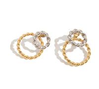 Luxe En Acier Inoxydable Double Hoop Boucles D'oreilles-lien Chaîne Goutte Design, Hypoallergénique Et Imperméable À L'eau, Double-ton Or/argent Bijoux Pour Les Femmes