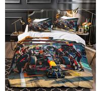 Luxe Formulaa Racing Linge de Lit Set With Fermeture Éclair Cachée, Double（200x200cm） Duvet Cover Pit Stop avec Taies d'Oreiller, Doux Microfiber Pit Stop Quilt Cover pour Garçon, Fille et Adultes