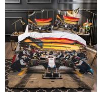 Luxe Formulaa Racing Linge de Lit Set With Fermeture Éclair Cachée, Double（200x200cm） Duvet Cover Pit Stop avec Taies d'Oreiller, Doux Microfiber Pit Stop Quilt Cover pour Garçon, Fille et Adultes
