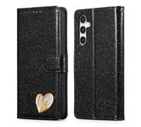 Luxe Glitter PU Cuir pour Samsung Galaxy A54 5G Glitter Coque à Rabat Glitter Housse Portefeuille a Clapet Glitter Etui à rabat Briller Noir Glitter for Girls Pochette en Cuir Flip Case A54 5G