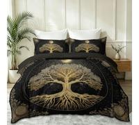 Luxe Haut Gamme Parure de Lit, Or Lignes Géométriques Minimalistes Arbre Vie, 140 x 200 cm Hypoallergénique Microfibre Housse Couette avec Fermeture éclair Enfants Adolescents
