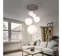 Luxe LED Éclairage Suspendu Salle à Manger 5x Billes de Verre Satiné Bxh 50x90cm