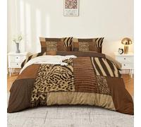 Luxe Léger Minimaliste Housse de Couette 220 x 240 cm, Brun Clair Doux Microfibre Literie, Motif Animal Patchwork Texture Cuir avec 2 Taies d'oreiller avec Fermeture Éclair Adulte Fille Garçon