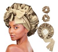 Luxe Louise Bonnet en satin pour femme endormie, double couche de soie, bonnet de sommeil pour cheveux bouclés et tresses (champagne)