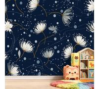 Luxe Moderne Papier Peint Panoramique 200L x 140H cm, Rustique Botanique Floral Pissenlit Papier Peint Intissé - Bleu Marine Photo Fresque Murale Moderne Décoration pour Salon Chambre d'enfant Fond TV