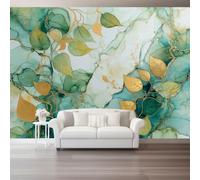 Luxe Moderne Style Papier Peint Panoramique, 350 x 256 cm | Abstrait Ligne Aquarelle Plante Liane Impression papier peint mural, Vert pour Salon ChambreDécoration