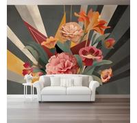 Luxe Moderne Style Papier Peint Panoramique, 400 x 280 cm | Géométrique Ligne Plante Bouquet Impression papier peint mural, Multicolore pour Salon ChambreDécoration