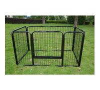 PawHut Luxe Parc enclos modulable Acier 4 Panneaux et 1 Porte pour Chiens, Lapins, rongeurs, Petits Animaux, intérieur et extérieur 125L x 80l x 70H cm Noir