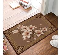 Luxe Rétro Paillasson D'Entrée Discret Absorbant - 40 x 60 cm - Antidérapant -Bouquet Lys Rose Pâle Tapis De Sol pour Entrée d'animaux Salle De Bain - Brun Foncé
