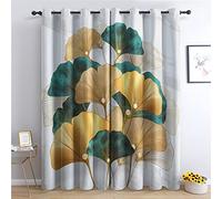 Luxe Rideau Occultant Thermiques à Oeillets pour Salon et Chambre, Motif Ginkgo Biloba Lot de 2 Rideau Fenetre et Draperies Intérieurs Moderne, 132x160