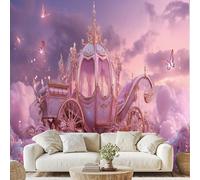 Luxe Romantique Calèche Papier Adhesif Carrosse De Citrouille Papillon Mural Nuage Fantastique Fleur Papier Peint 3D Effet 200x150 cm pour Salle de Bain Salon Chambre