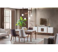 Luxe Salle à manger Set Table de salle à manger 4x Chaises Buffet Miroir 7 pièces Moderne