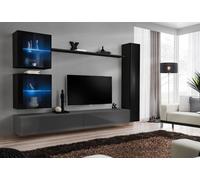 Luxe Set Designer Meuble noir Aménagement 3x Armoire murale Support TV