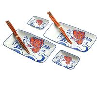 Luxe - Sushiset - Sakana - 2 personnes - 6 pièces - Set Sushi - Vaisselle Japonaise - Inclus - 2 Assiettes à Sushi - 2 bols à sushi - 2 bâtonnets de sushi - 2 bâtonnets de sushi