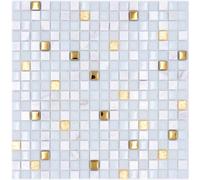 Luxe Verre Carreau Pierre Naturelle Mosaïque Blanc Mat Or Crédence de Cuisine