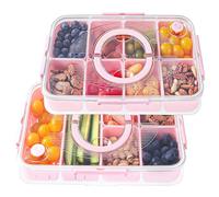 Luxear Lot de 2 Snack Box Plateau de Service Divisé, Boîte de Conservation Alimentaire 8+6 Compartiments Boîte à Goûter Lavable pour Déjeuner Noix Fruits Biscuits Snacks Bonbons,Rose