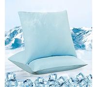 Luxear Lot de 2 Taies d'oreiller Rafraîchissantes élastiques avec Fibres de Refroidissement Arc-Chill Respirantes avec Fermeture éclair - Doux pour Les Cheveux et la Peau - 80 x 80 cm - Bleu/Blanc
