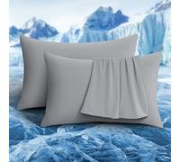 Luxear Lot de 2 Taies d'oreiller Rafraîchissantes Elastiques avec Refroidissement Arc-Chill Respirantes,Housses de Coussin Soyeuses avec Fermeture Eclair, 40 x 80 cm, Gris