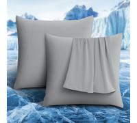 Luxear Lot de 2 Taies d'oreiller Rafraîchissantes Elastiques avec Refroidissement Arc-Chill Respirantes,Housses de Coussin Soyeuses avec Fermeture Eclair, 80 x 80 cm, Gris