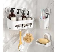 Luxear Lot de 3 Etagère de Douche Ventouse Sans Perçage Panier de Rangementr Salle de Bain Amovible Serviteur de Douche Puissant Mural Plastique Pour Shampooing Gel Douche-Blanc