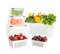 Luxear Lot De 4 Boîte Rangement Frigo, Boîte Conservation Alimentaire Fraîcheur 4,15L+3,15L+1,7L+0,8L Passant au Micro-Onde Lave-Vaisselle avec Passoire, Récipient Bac Conservation Salade Légume Fruit