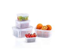 Luxear Lot de 4 Boîte Rangement Organisateur Frigo Réutilisable avec Passoire sans BPA, Lave-Vaisselle/Micro-Ondes, Ensembles de Boîte Conservation Alimentaire Légumes Fraîcheur, Stockage Salade Fruit