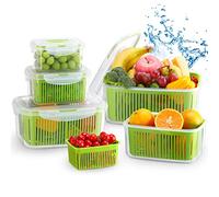 Luxear Lot De 5 Boîte Rangement Frigo, Boîte De Conservation Alimentaire Fraîcheur Passant au Micro-Ondes Lave-Vaisselle avec Passoire, Récipient Bac Conservation Salade Légume Fruit Fromage, Vert