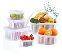 Luxear Lot De 5 Boîte Rangement Frigo, Boîte De Conservation Alimentaire Fraîcheur Passant au Micro-Ondes Lave-Vaisselle avec Passoire, Récipient Bac Conservation Salade Légume Fruit Fromage, Blanc