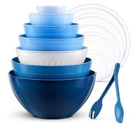 Luxear Lot de 6 Bol Mélangeur avec Couvercle 0,2-6,5L, Grand Saladier Plastique avec Passoire Fourchette et Cuillère Sans BPA Reutilisable Bol Cuisine Empilable Passent Micro-ondes et Lave-vaisselle