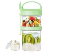 Luxear Overnight Oats Jar avec Couvercle et Cuillère, Réutilisable Double Couche Gobelet a Cereales Portable Bol Muesli a Emporter Anti-Fuite Cup Cereales pour Yaourt Avoine Fruits, 560+360ml, Vert
